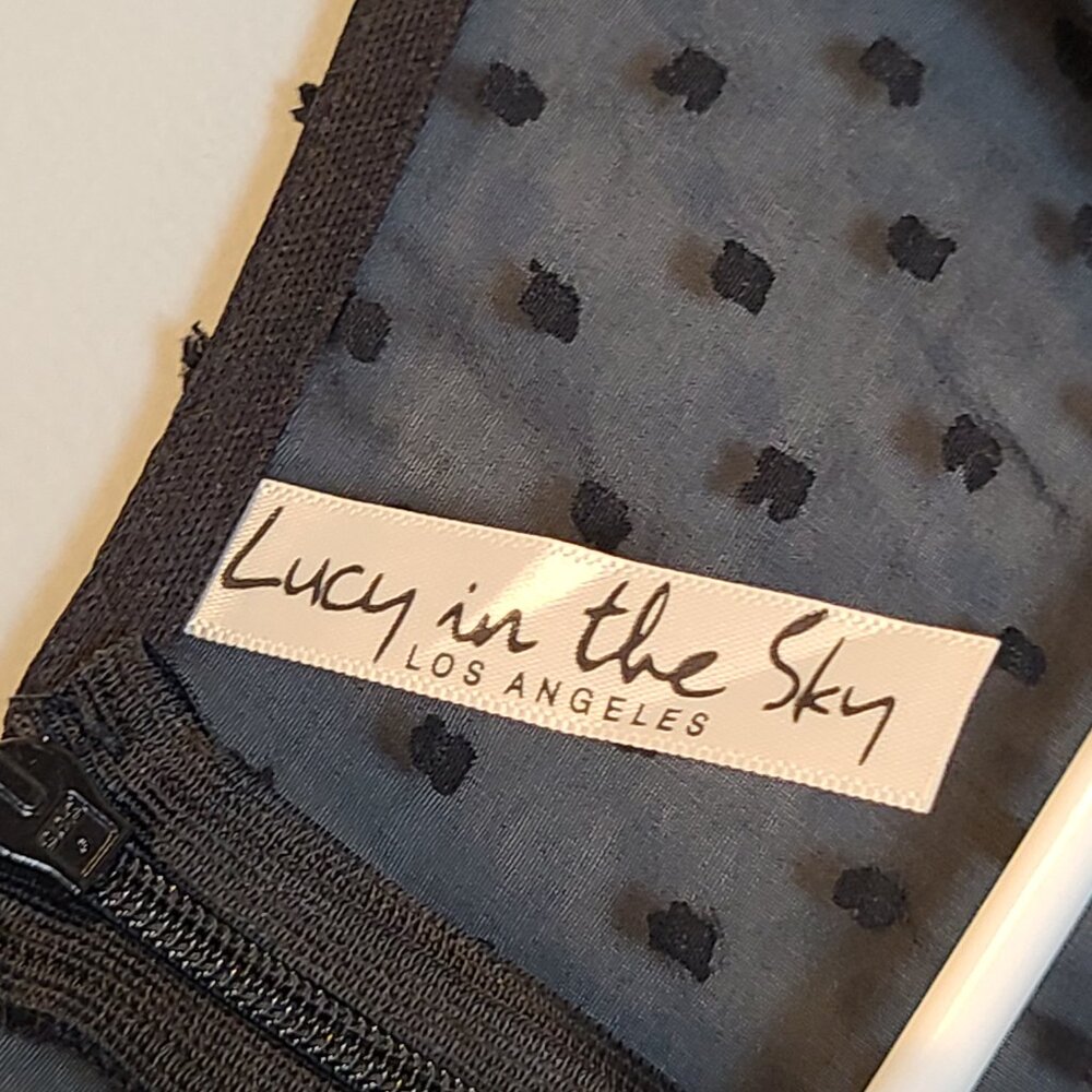 Lucy in the Sky Dress Medium Black Sheer Back Mini Short Sleeve - Picture 5 of 7
